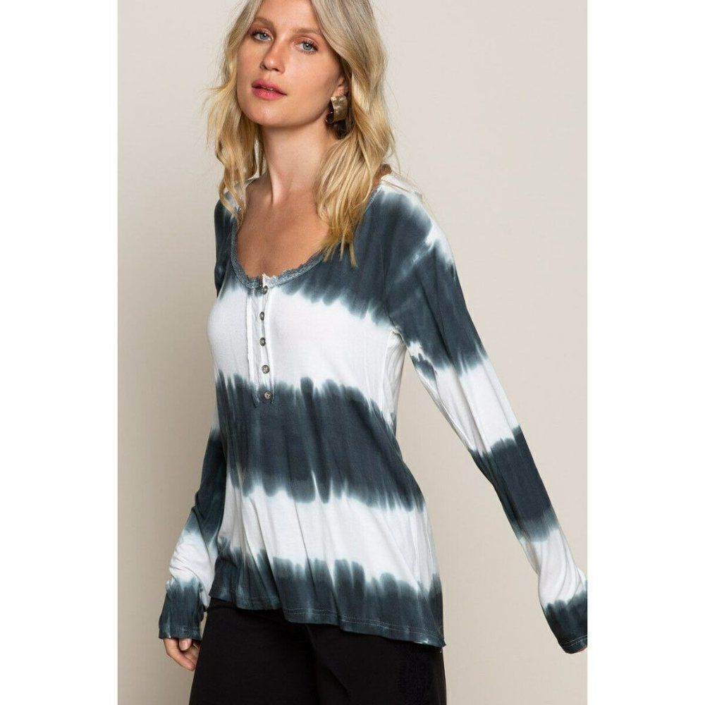 SALE! POL Soft Knit White Indigo Stripe Tunic Shirt Tie Dye Summer Springs - Picture 5 of 7